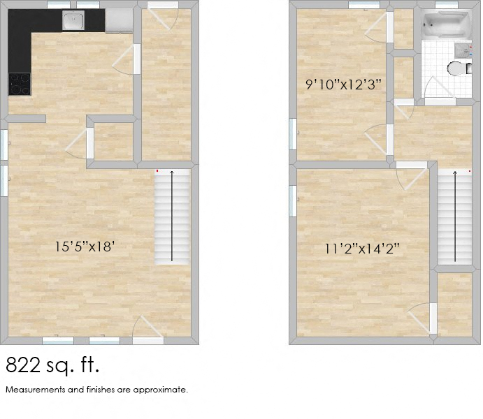 Floor plan for 2 beds, 1 bath, 1200 sqft